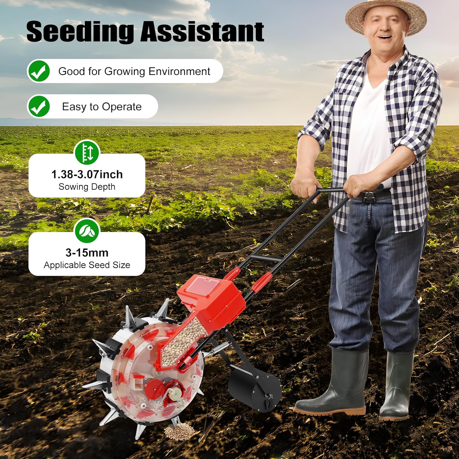 Hand-Push Roller Seeder, Metal - огляд і ціна Manual Seeder Hand